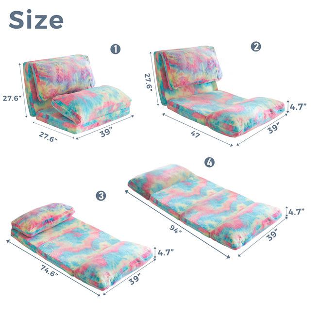 MAXYOYO Bean Bag Folding Sofa Bed, Floor Mattress Extra Thick Floor Sofa with Faux Fur Washable Cover, Rainbow