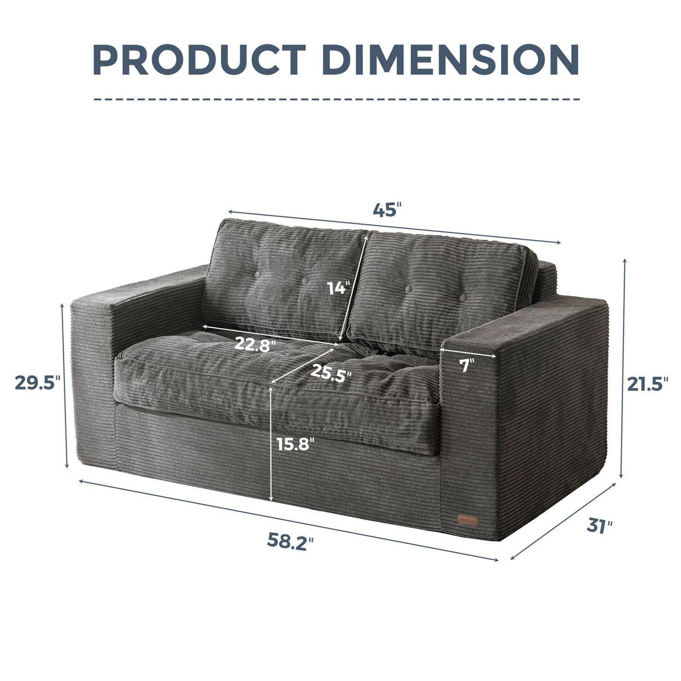 MAXYOYO Bean Bag Chair for Adults, Floor Sofa with Armrests, Loveseat Boneless Couch with Tufted Cushion & Backrest, Sofa in A Box, Large Bean Bag Couch for Bedroom Living Room,