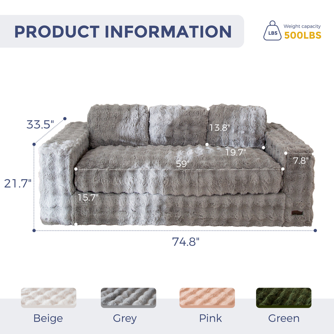 MAXYOYO 3 Seater Sofa for Living Room, Tufted Boneless Couch Bubbled Sofa Couch, Comfy Bean Bag Chair for Bedroom Apartment, No Assembly Needed