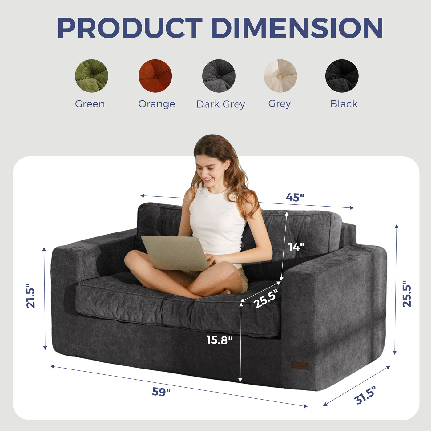 MAXYOYO Boneless Sofa Couch, Loveseat Sofa for Small Space, Tufted 2-Seater Floor Couch Bean Bag Chair for Living Room Bedroom Apartment, Sofa in a Box, No Assembly Needed