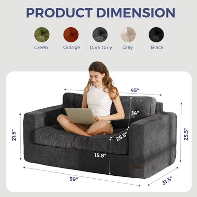 MAXYOYO Boneless Sofa Couch, Loveseat Sofa for Small Space, Tufted 2-Seater Floor Couch Bean Bag Chair for Living Room Bedroom Apartment, Sofa in a Box, No Assembly Needed