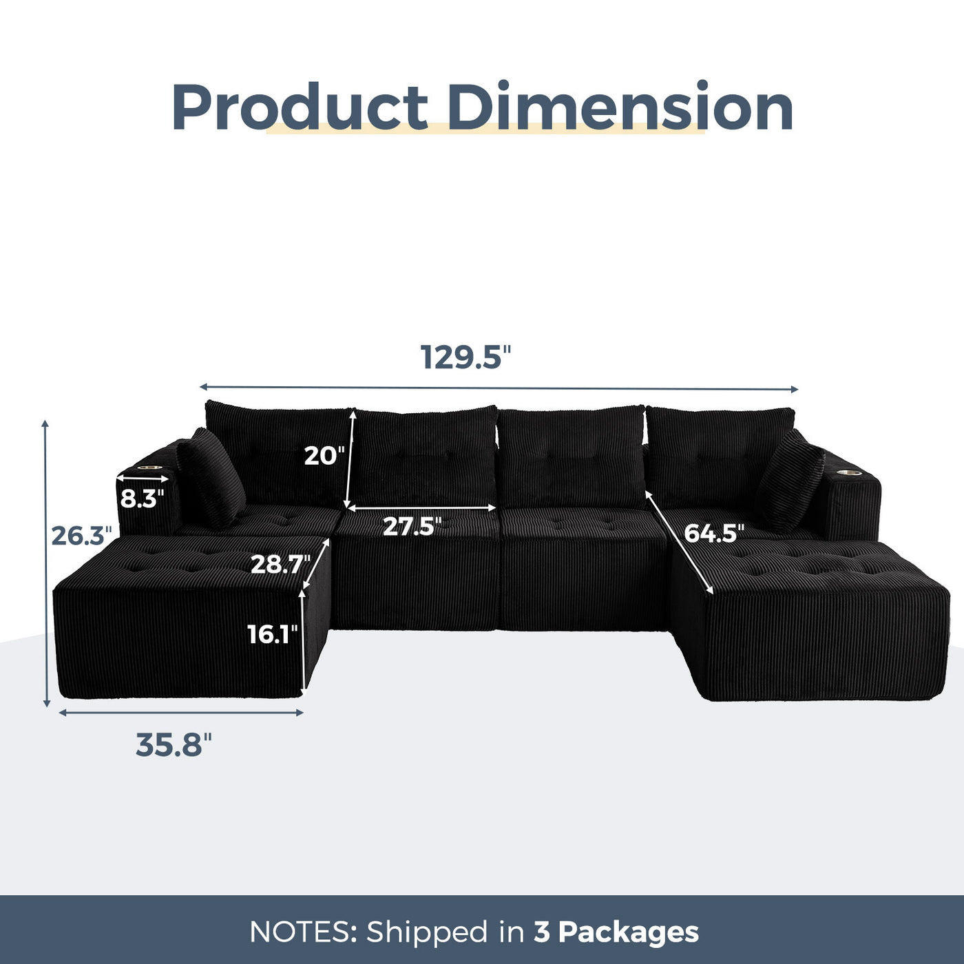 U Shaped Modular Sofa #color_black