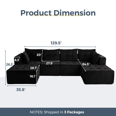 U Shaped Modular Sofa #color_black