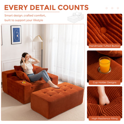 MAXYOYO Modular Sectional Chaise Lounge Sofa, Upholstered Lounge Chair with Pillows Indoor, Tufted Boneless Sofa Couch with Ottoman, Deep Seat Sleeper Chair for Living Room, No Assembly