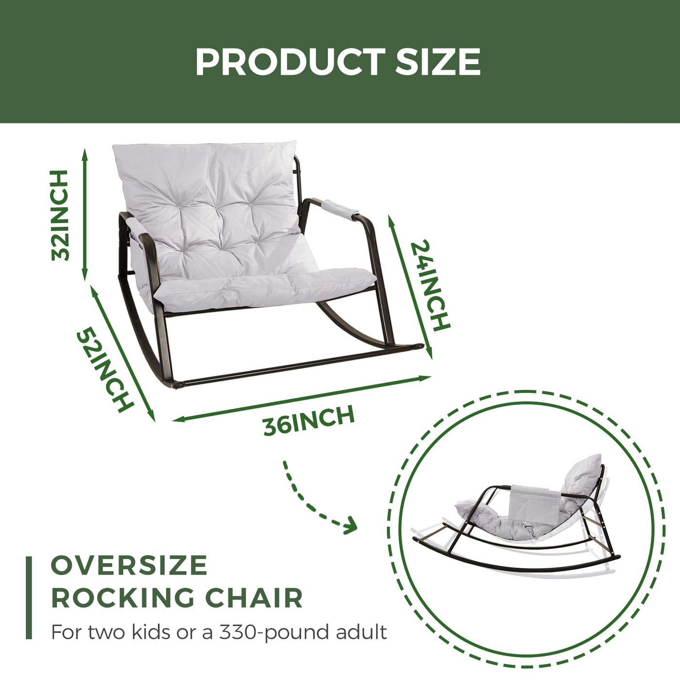 MAXYOYO Metal Rocking Chair, Reading Sofa, Indoor Outdoor Lounge Chair with Cushion for Living Room and Graden, Grey