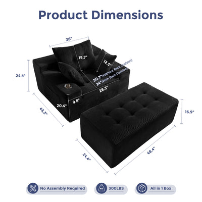 MAXYOYO Modular Sectional Chaise Lounge Sofa, Upholstered Lounge Chair with Pillows Indoor, Tufted Boneless Sofa Couch with Ottoman, Deep Seat Sleeper Chair for Living Room, No Assembly