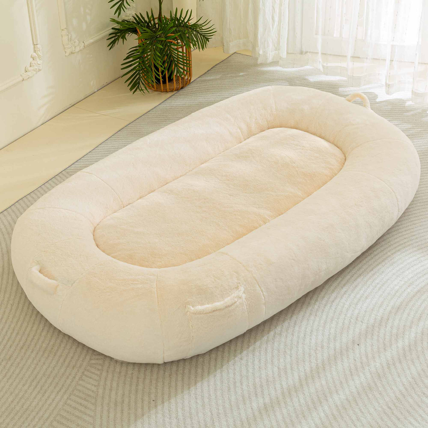 MAXYOYO Human Dog Bed, Faux Fur Giant Bean Bag Bed for Humans and Pets, Beige