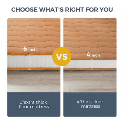 MAXYOYO 6" Extra Thick Wave Quilted Floor Futon Mattress, Topper Mattress Pad, Light Brown