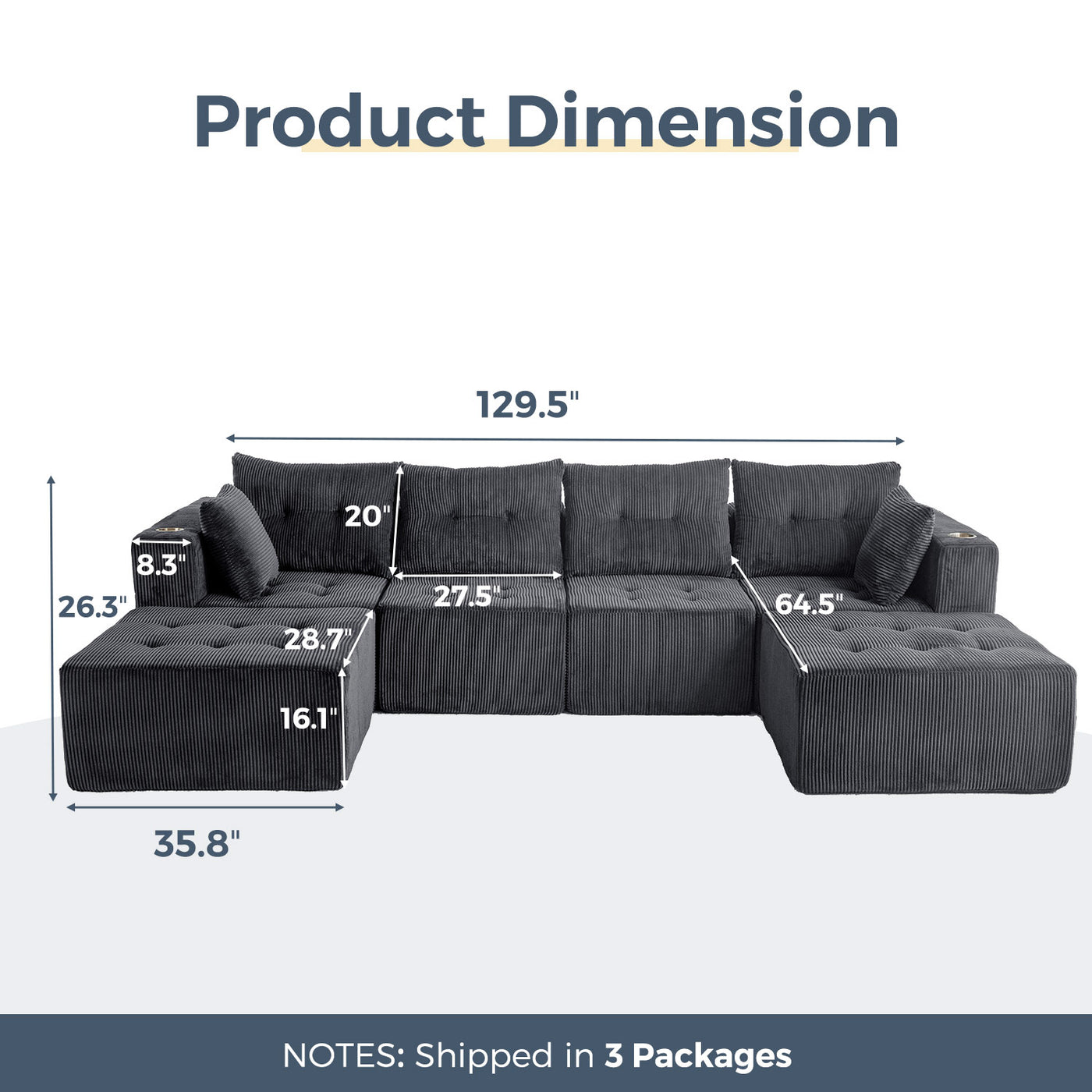 U Shaped Modular Sofa #color_grey