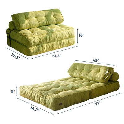 MAXYOYO Folding Sofa Bed, Convertible Sleeper Chair with Pilow Foldable Matress with Back Support(Double),Green
