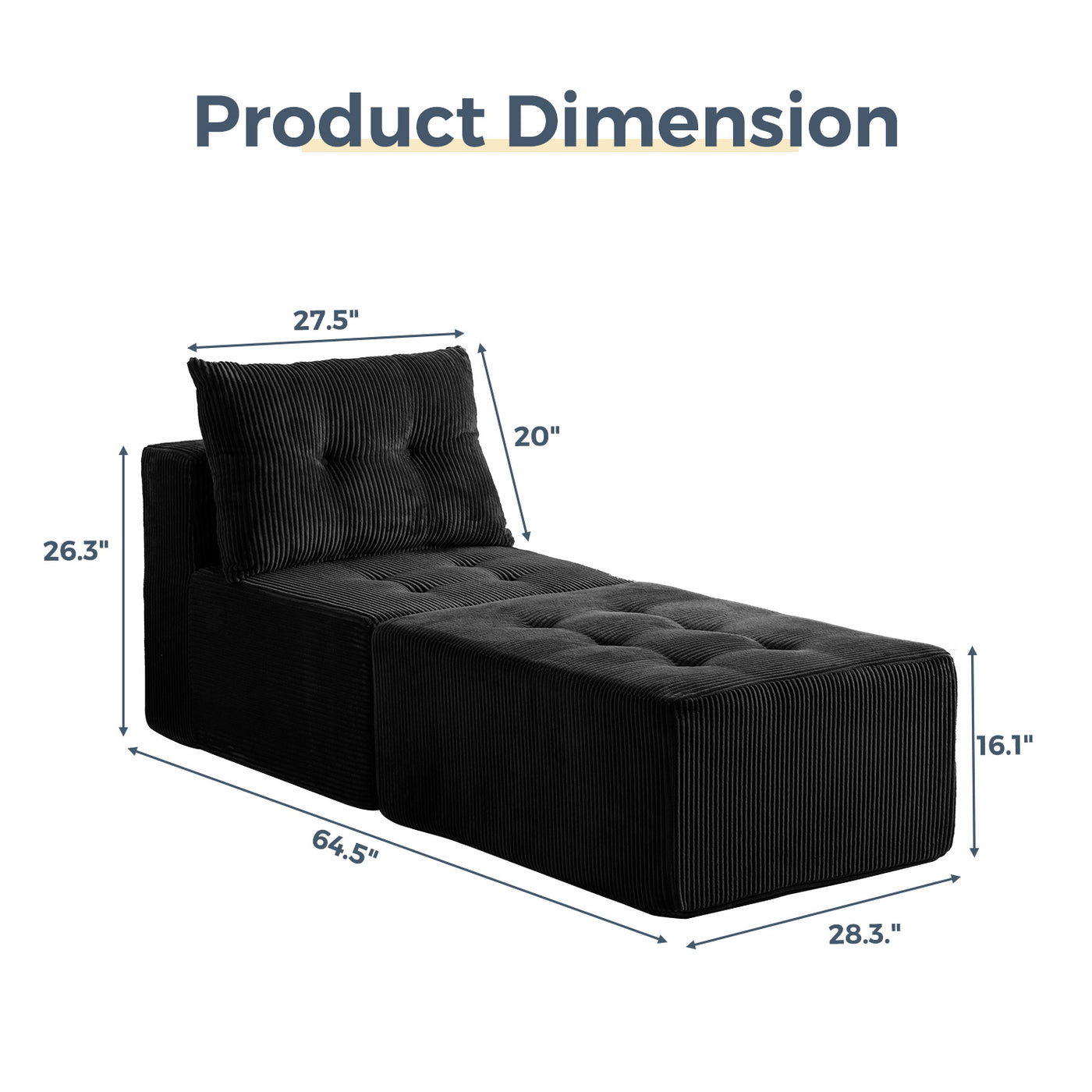 Modular Sectional Chaise Lounge #color_black