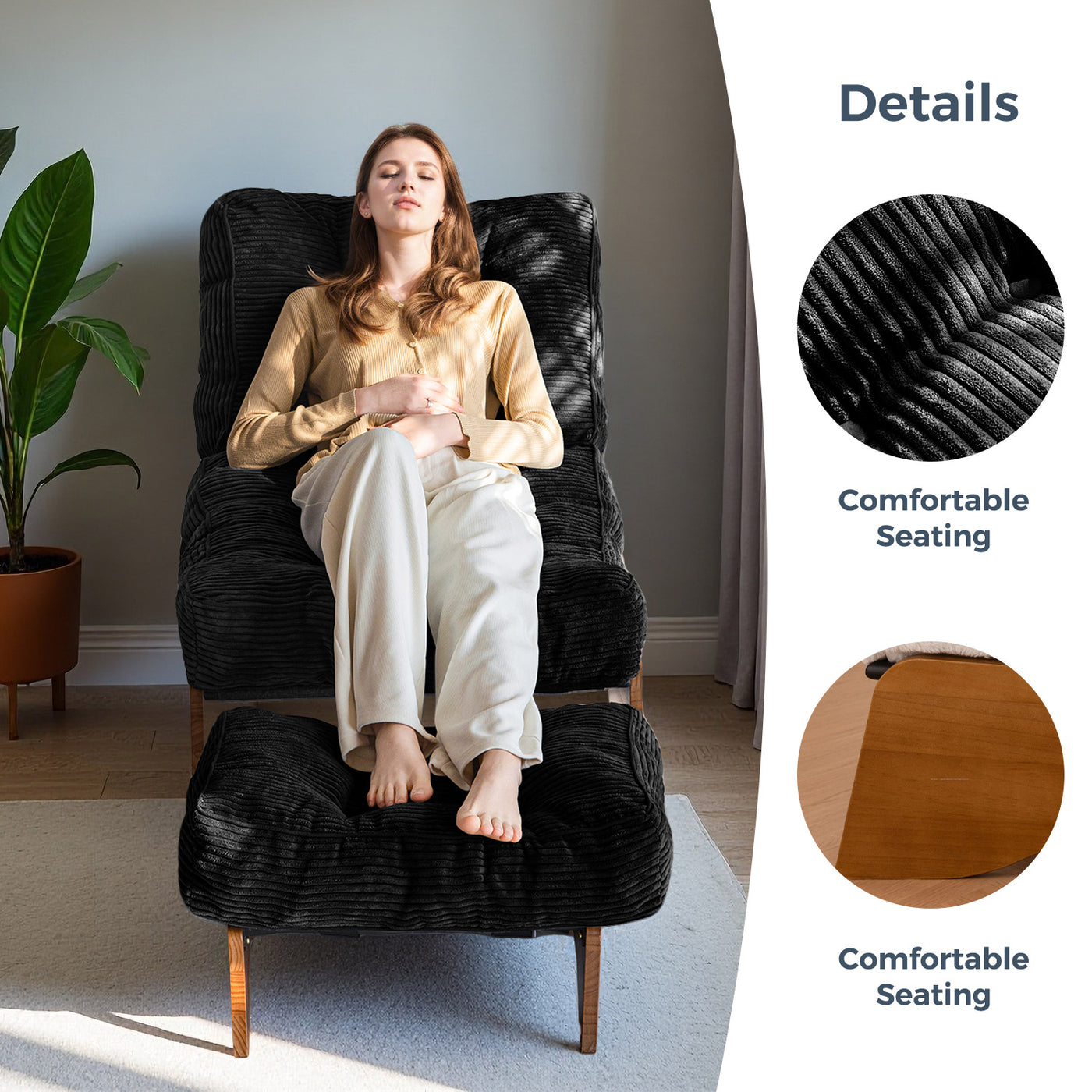 MAXYOYO Adjustable Accent Chair with Ottoman, Tufted Lounge Chair Set, Black
