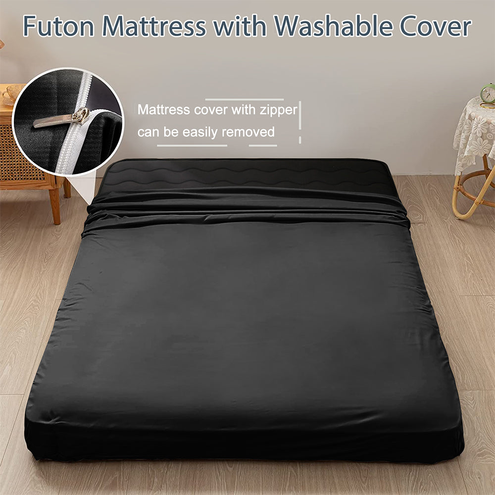 MAXYOYO 6" Extra Thick Wave Quilted Floor Futon Mattress, Topper Mattress Pad, Black