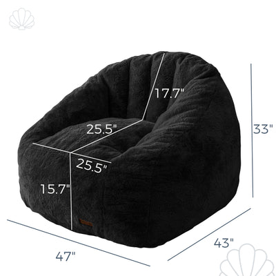 MAXYOYO Giant Bean Bag Chair, Oversized Bean Bag Couch for Adults and Kids, Faux Fur Shell-Shaped Large Chair with Filler, Stuffed Big Accent Sofa Lounge Floor Sofa for Gaming, Reading, Black