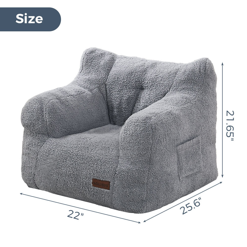 MAXYOYO Kids Sherpa Bean Bag Chair, Teddy Lazy Sofa for Girls and Boys,  Grey