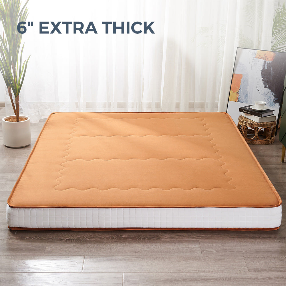 MAXYOYO 6" Extra Thick Floor Futon Mattress, Wave Quilted, Light Brown