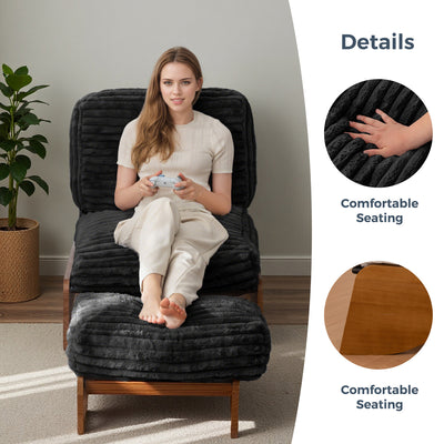MAXYOYO Adjustable Accent Chair with Ottoman – Soft Padded Lounge Chair Set for Cozy Spaces, Black