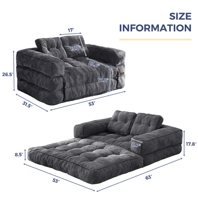 MAXYOYO Convertible  Sofa Bed with Armrest – 2-Seat Foldable Couch, Dark Grey