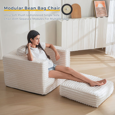 MAXYOYO Giant Bean Bag Chair for Adults, Upholstered Floor Sofa with Pillows and Armrests, Large Bean Bag Sofa Plush Chair Bean Bag Couch for Bedroom Living Room