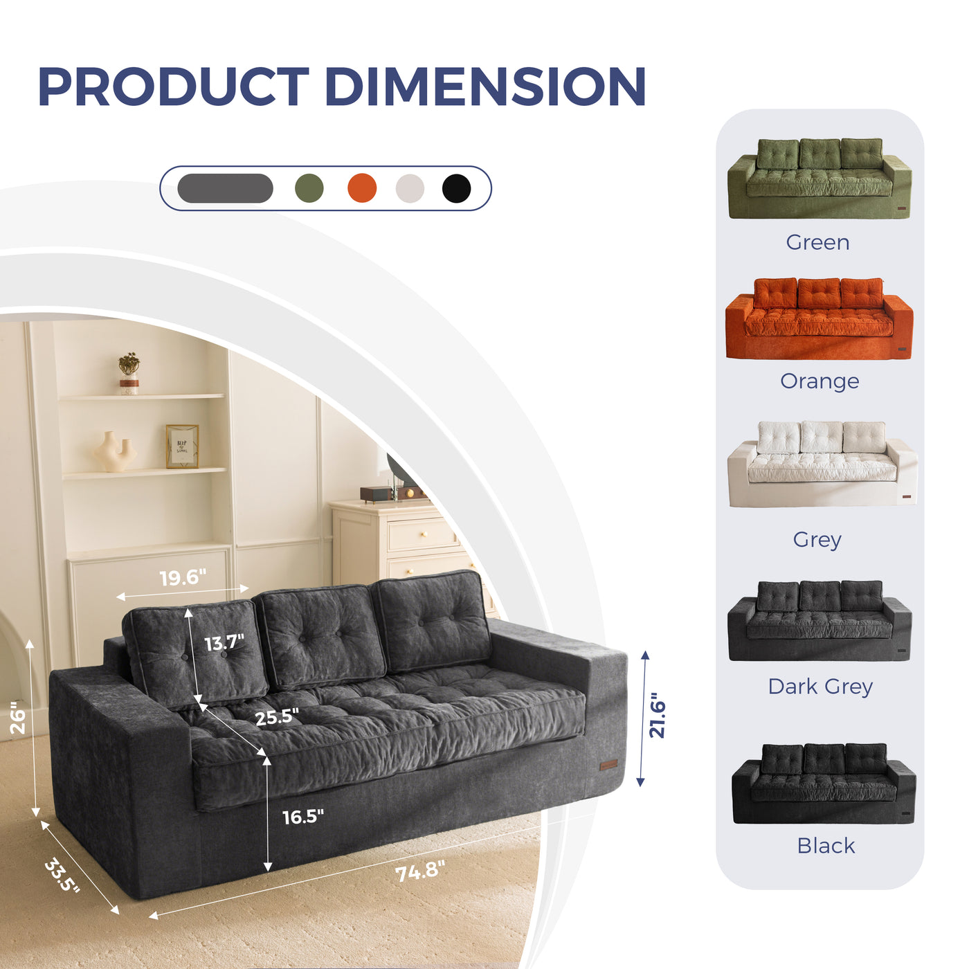 MAXYOYO Boneless Sofa Couch, Loveseat Sofa for Small Space, Tufted 3-Seater Floor Couch Bean Bag Chair for Living Room Bedroom Apartment, Sofa in a Box, No Assembly Needed