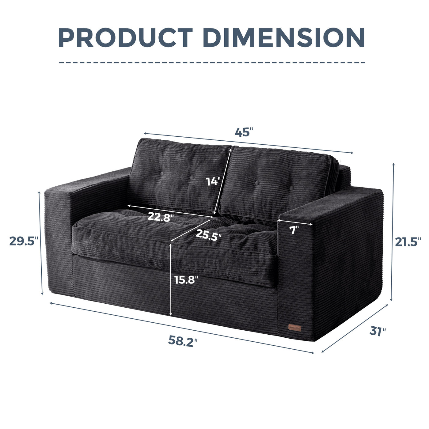 MAXYOYO Bean Bag Chair for Adults, Upholstered Floor Sofa, Loveseat Boneless Couch with Tufted Cushion & Backrest, Sofa in A Box, Large Bean Bag Couch for Bedroom Living Room, Black