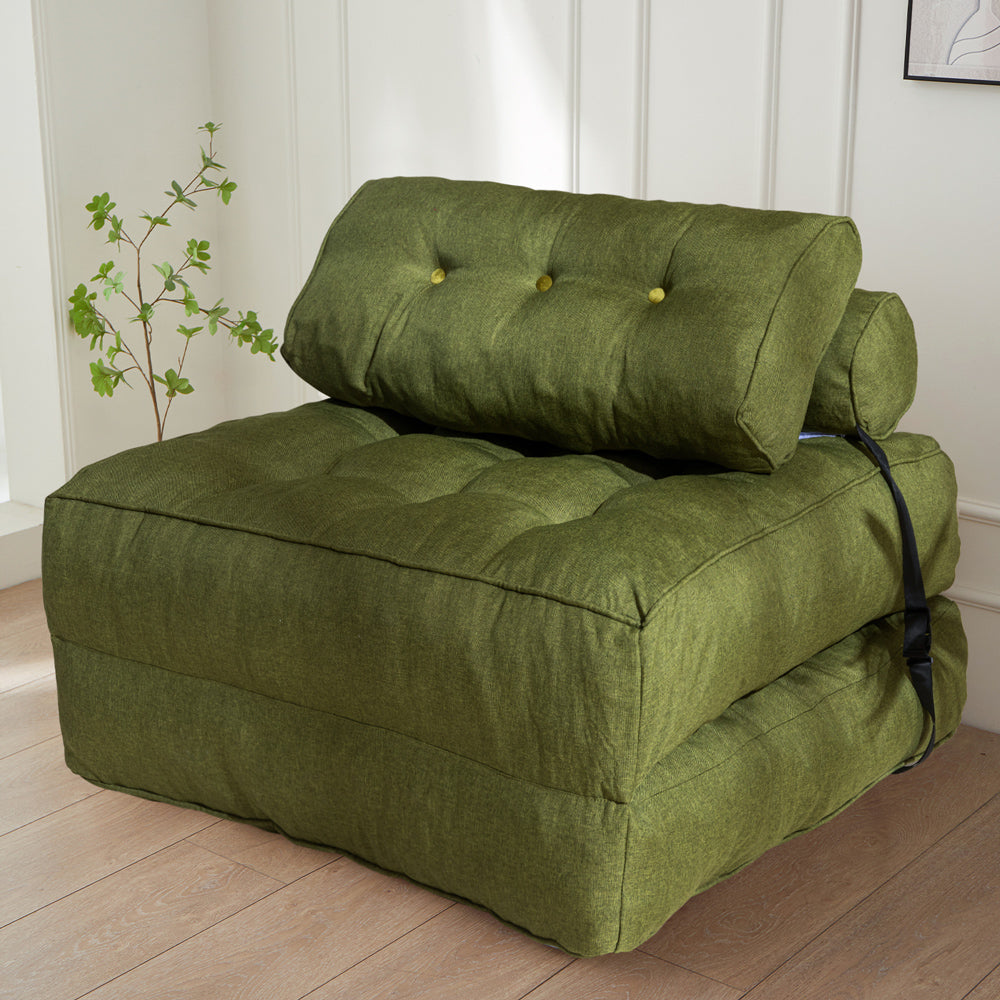 MAXYOYO Folding Couch Sofa Bed, Convertible Sleeper Chairs with Back Support and Pillow, Green