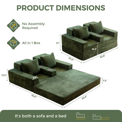 MAXYOYO Loveseat Sofa Bed, 4 in 1 Foldable Floor Sofa Couch in A Box with 2 Cup Holders, Convertible Boneless Couch Folding Recliner Sleeper Chair for Living Room, No Assembly Required