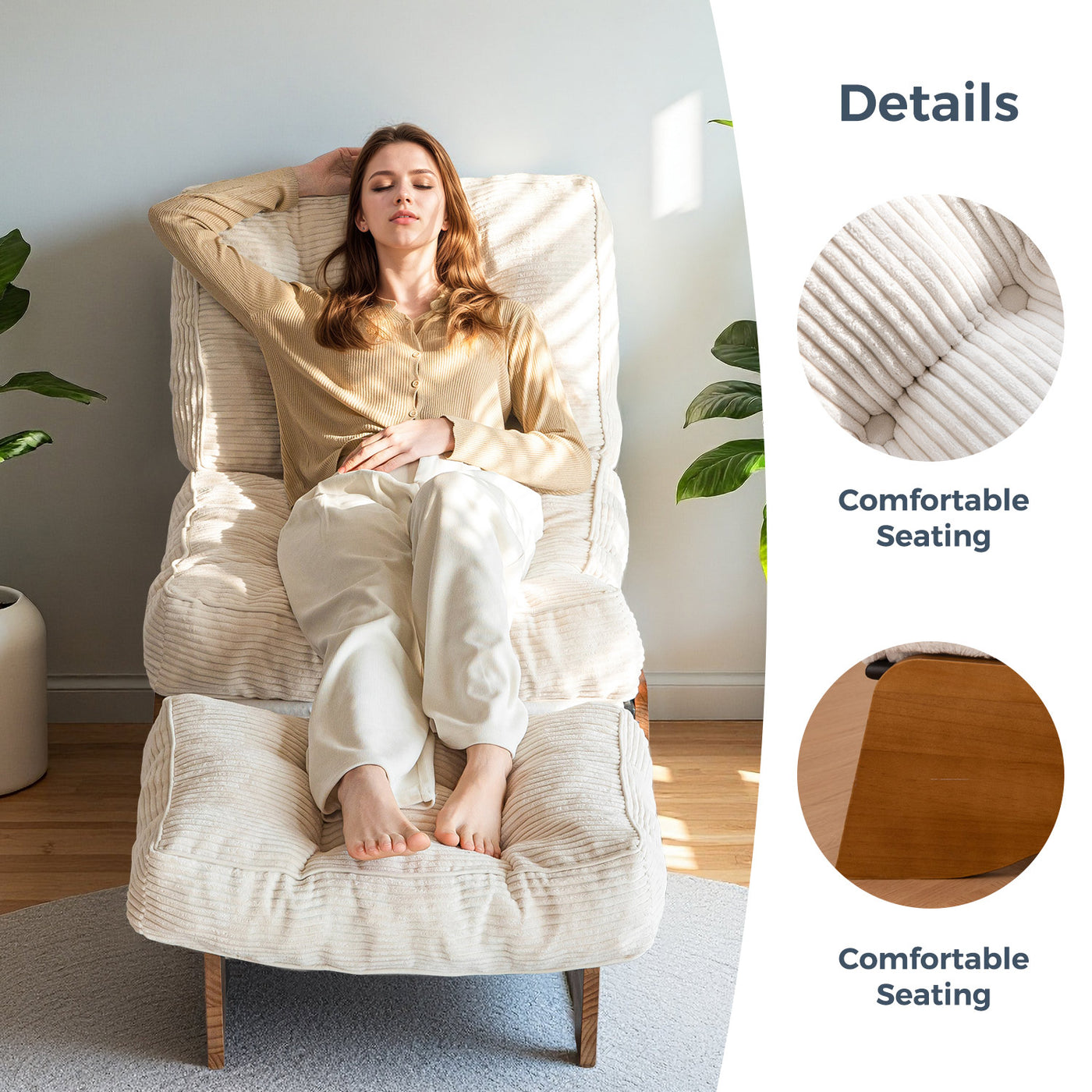MAXYOYO Adjustable Accent Chair with Ottoman, Tufted Lounge Chair Set, Beige