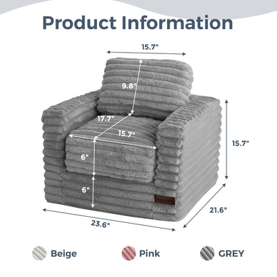 MAXYOYO Kids Bean Bag Chair - Upholstered Floor Sofa with Pillows and Armrests, Grey