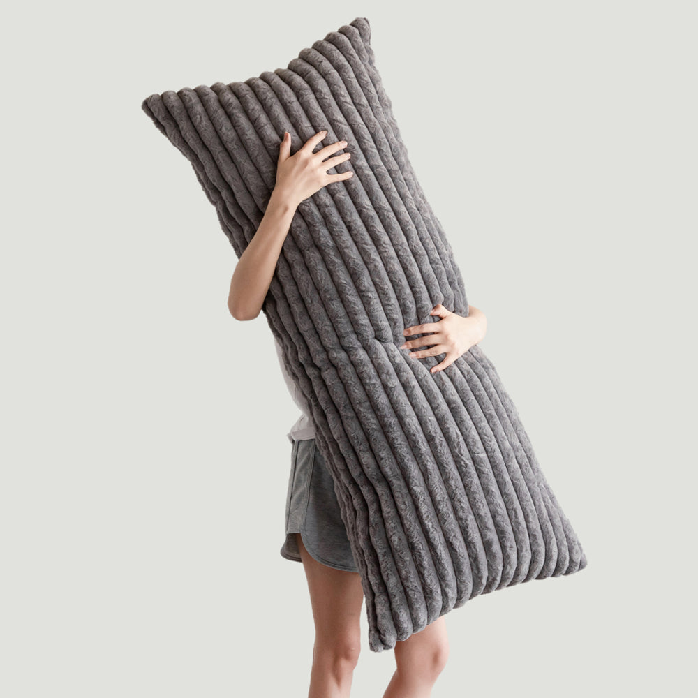 MAXYOYO Body Pillow, Ultra Striped Faux Fur Full Large Body Pillows Insert for Adults (20x54 inch, Grey)