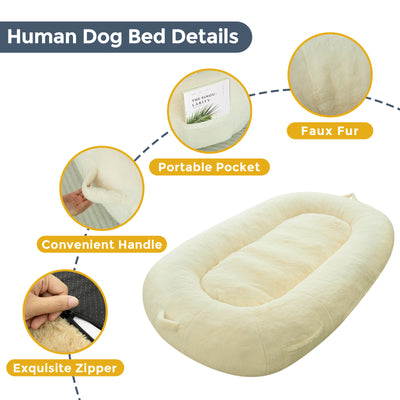 MAXYOYO Human Dog Bed, Faux Fur Giant Bean Bag Bed for Humans and Pets, Beige