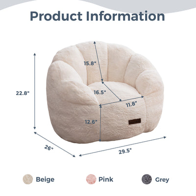 MAXYOYO Kids Bean Bag Chair, Floral Shaped Bean Bag Sofa, Plush Faux Fur Toddler Couch with Petal Backrest for Boys Girls, Stuffed Cozy Sofa for Nursery, Bedroom, Beige