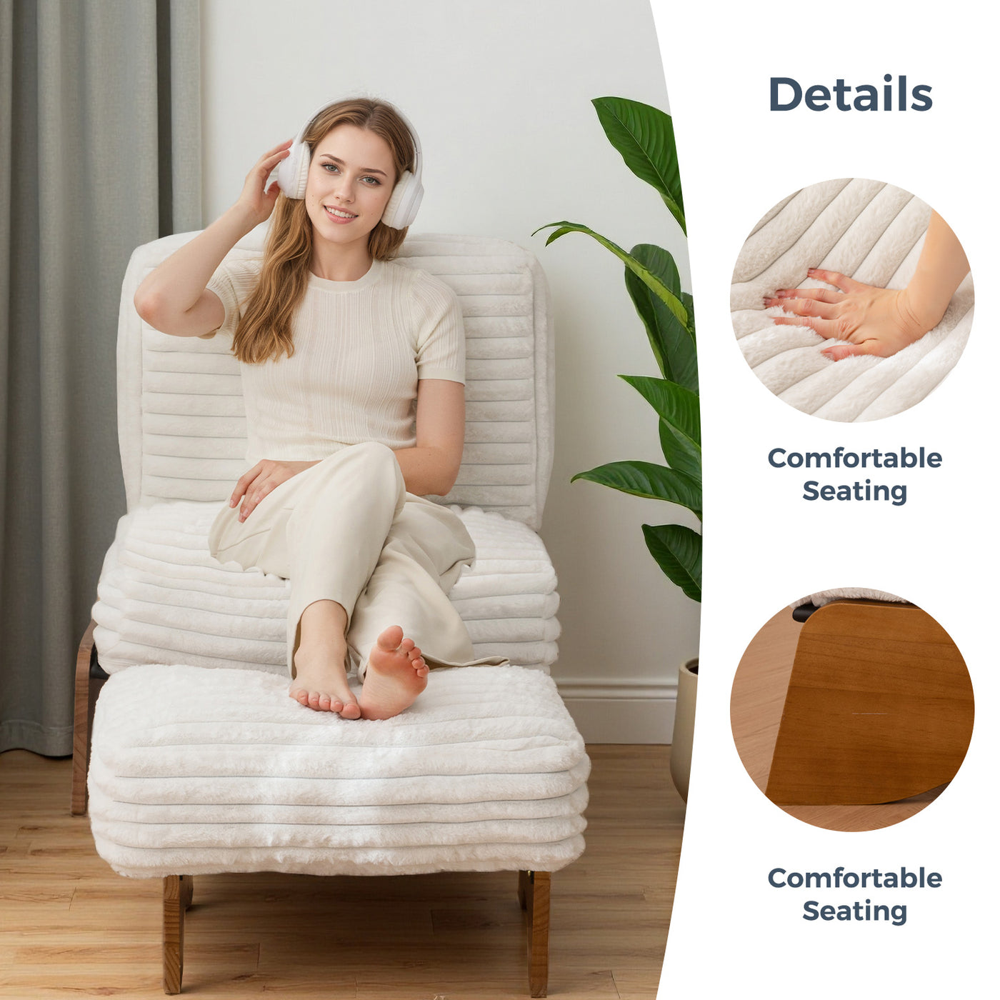 MAXYOYO Adjustable Accent Chair with Ottoman – Upholstered Lounge Set for Living Room or Bedroom, Beige