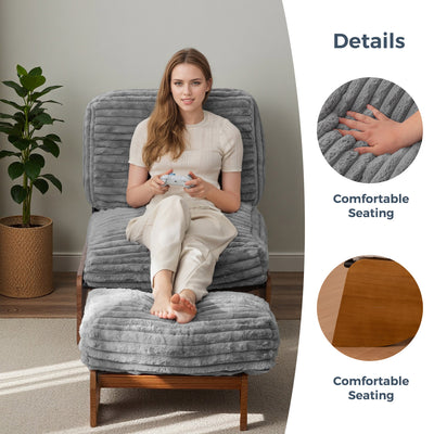 MAXYOYO Adjustable Accent Chair with Ottoman – Soft Padded Lounge Chair Set for Cozy Spaces, Grey