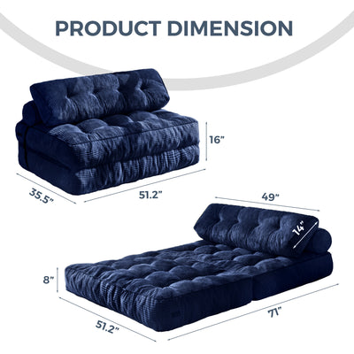 MAXYOYO Folding Sofa Bed, Convertible Sleeper Chair with Pillow Foldable Matress with Back Support, Portable Fold Out Chair Bed Comfy Floor Sofa Lounge for Living Room Bedroom, Navy Double