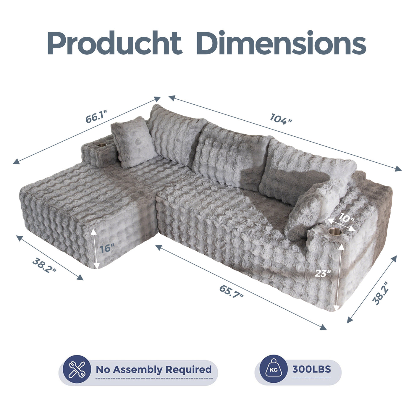 MAXYOYO Bubble 104" Modular Sectional Couch with L-Shape Chaise, Modern Boneless Couch for Living Room, Sofa in A Box