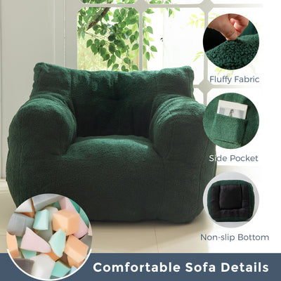 MAXYOYO Sherpa Bean Bag Chair, Boucle Tufted Bean Bag Couch, Living Room Lazy Bean Bag Chair for Adults Kids, Green