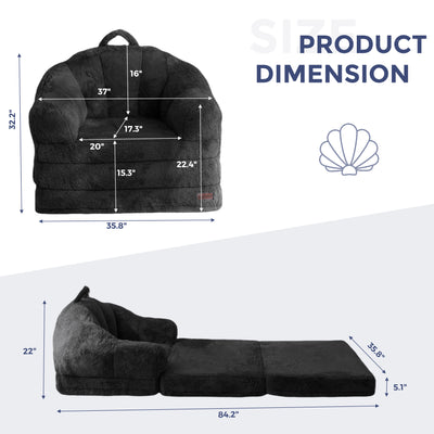 MAXYOYO Folding Sofa Bed, 2 in 1 Convertible Sofa to Lounger Comfy Single Bean Bag Chair for Adults, Floor Sleeper Couch with Handle, Faux Fur Couch Bed for Living Room Bedroom