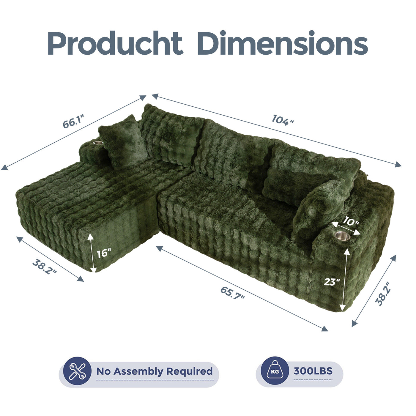 MAXYOYO Bubble 104" Modular Sectional Couch with L-Shape Chaise, Modern Boneless Couch for Living Room, Sofa in A Box