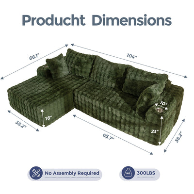 MAXYOYO Bubble 104" Modular Sectional Couch with L-Shape Chaise, Modern Boneless Couch for Living Room, Sofa in A Box
