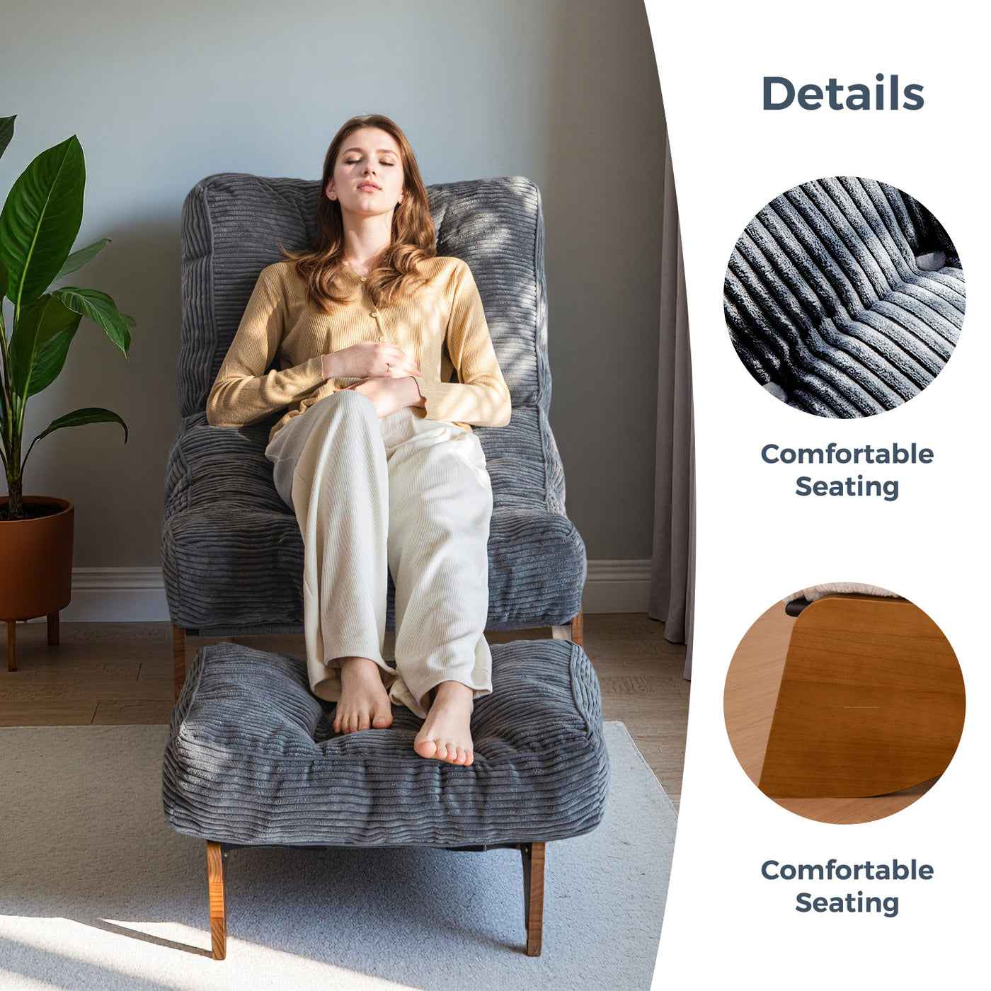 MAXYOYO Adjustable Accent Chair with Ottoman, Tufted Lounge Chair Set, Dark Grey
