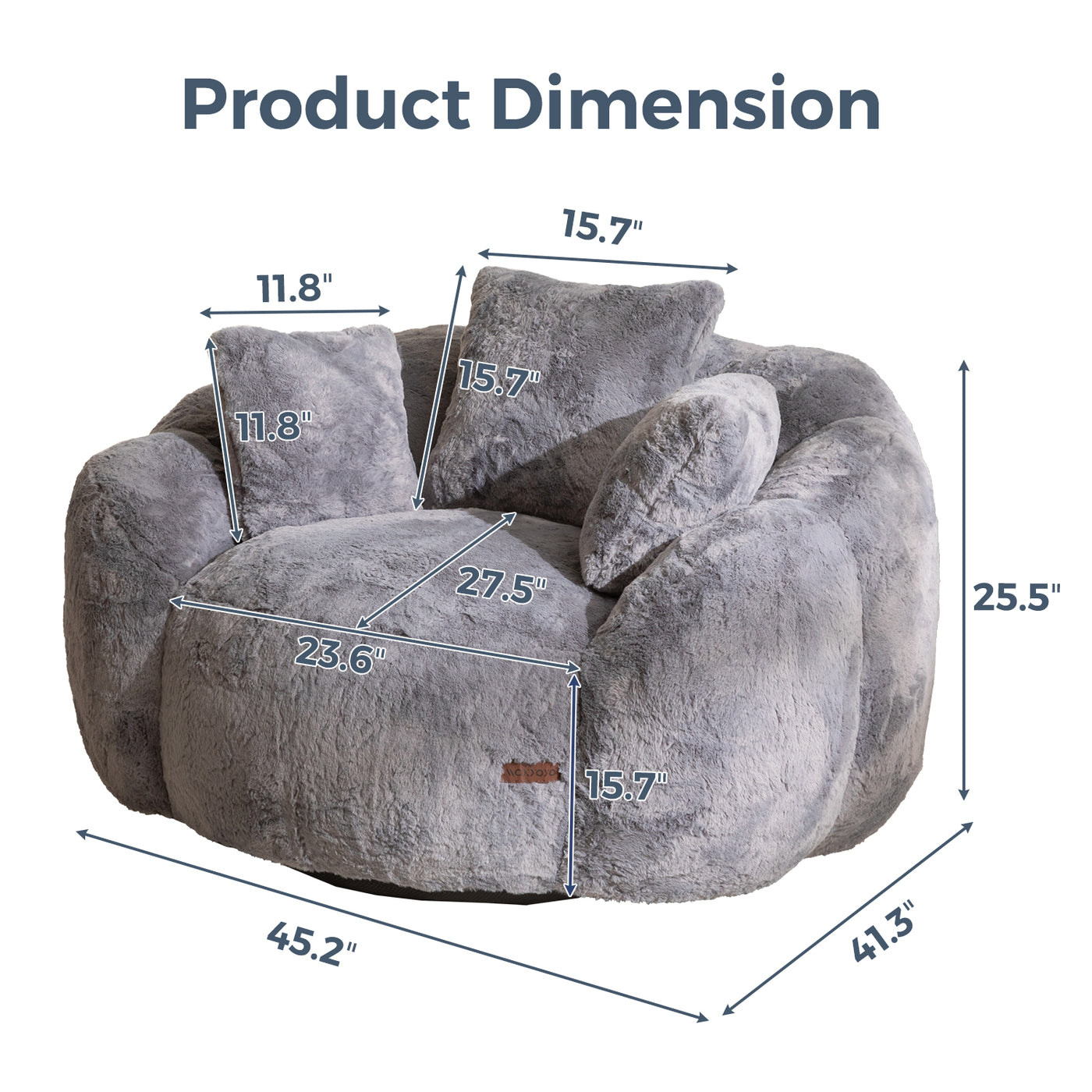 MAXYOYO Floral Bean Bag Chair 3 Pillows –  Soft Faux Fur Lounge Sofa for Reading&Gaming, Grey
