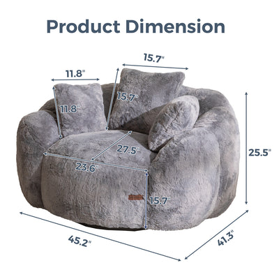 MAXYOYO Floral Bean Bag Chair 3 Pillows –  Soft Faux Fur Lounge Sofa for Reading&Gaming, Grey