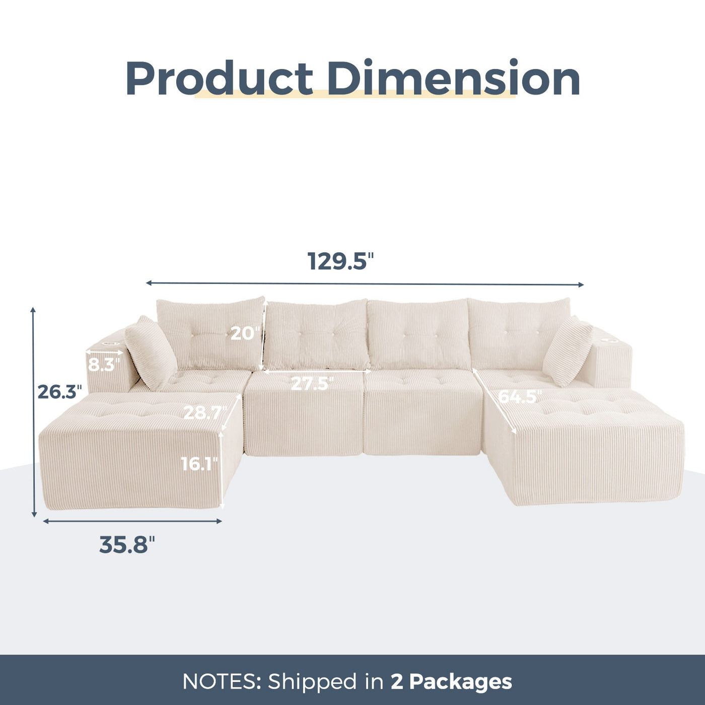 U Shaped Modular Sofa #color_beige
