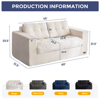 MAXYOYO Bean Bag Chair for Adults, Upholstered Floor Sofa with Armrests, Boneless Couch with Tufted Cushion & Backrest, Sofa in A Box, Large Bean Bag Couch for Bedroom Living Room, Dorm, Beige