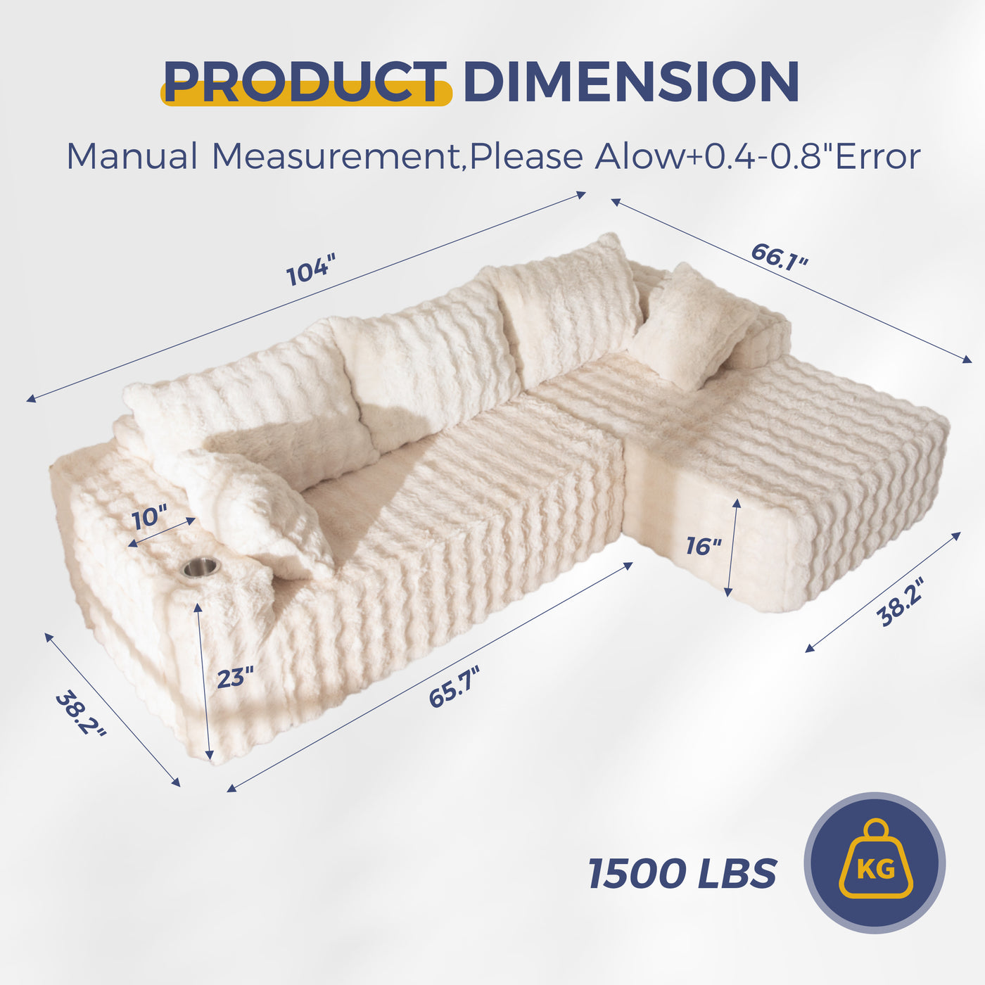 MAXYOYO 104" Modular Sectional Couch with L-Shape Chaise, Modern Boneless Couch for Living Room, Sofa in A Box, Oversized Sofa Sleeper with Deep Seat, No Assembly Required, Beige