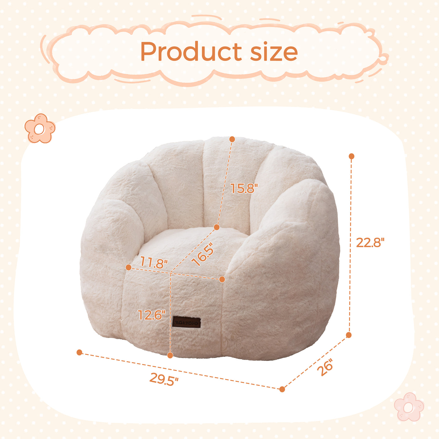MAXYOYO Kids Bean Bag Chair, Floral Shaped Bean Bag Sofa, Plush Faux Fur Toddler Couch with Petal Backrest for Boys Girls, Stuffed Cozy Sofa for Nursery, Bedroom, Beige