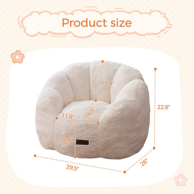 MAXYOYO Kids Bean Bag Chair, Floral Shaped Bean Bag Sofa, Plush Faux Fur Toddler Couch with Petal Backrest for Boys Girls, Stuffed Cozy Sofa for Nursery, Bedroom, Beige