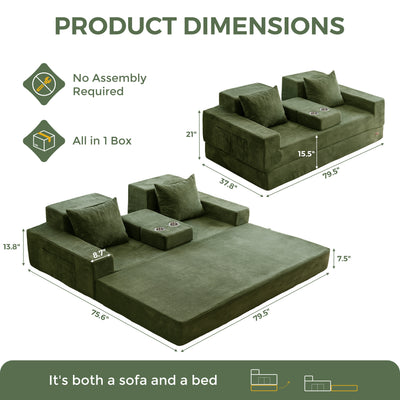 MAXYOYO Sofa Bed, 4 in 1 Foldable Floor Sofa Couch in A Box with 2 Cup Holders, Convertible 3 Seater Boneless Couch Folding Recliner Sleeper Chair for Living Room, No Assembly Required