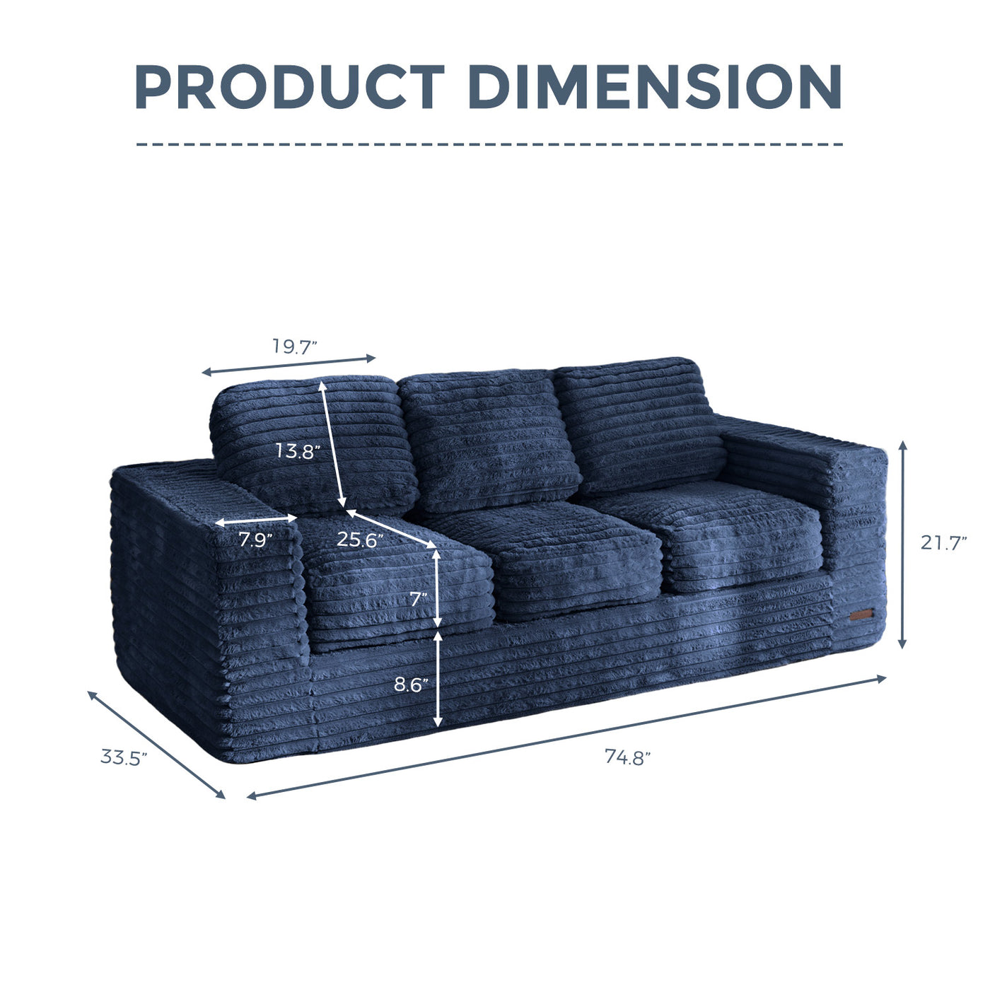 MAXYOYO 3-Seater Faux Fur Sofa – Fluffy Boneless Couch with Pillows in a Box, Faux Fur Lounge, No Assembly